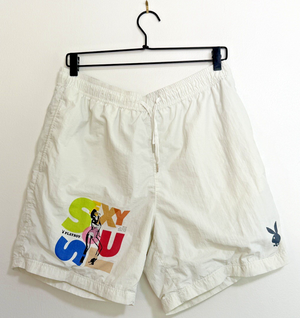 Playboy x Pacsun Sexy Soul Drawstring Lined Shorts Trunks Men’s Size L White